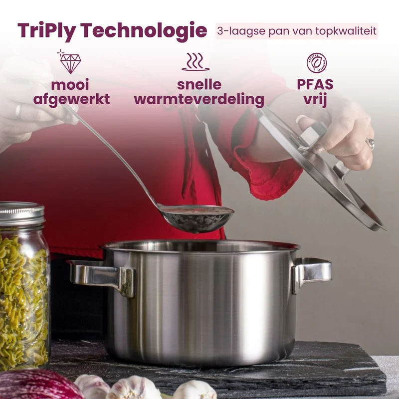 Sola Topfset Ruby 5-Teilig Premium Triply Edelstahl - Kochtopf ø 16, 18, 20, 24 cm & Stielkasserolle ø 16 cm - geeignet für alle Wärmequellen