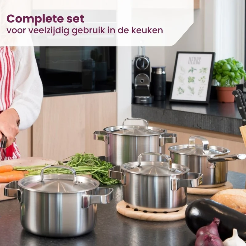 Sola Topfset Ruby 5-Teilig Premium Triply Edelstahl - Kochtopf ø 16, 18, 20, 24 cm & Stielkasserolle ø 16 cm - geeignet für alle Wärmequellen