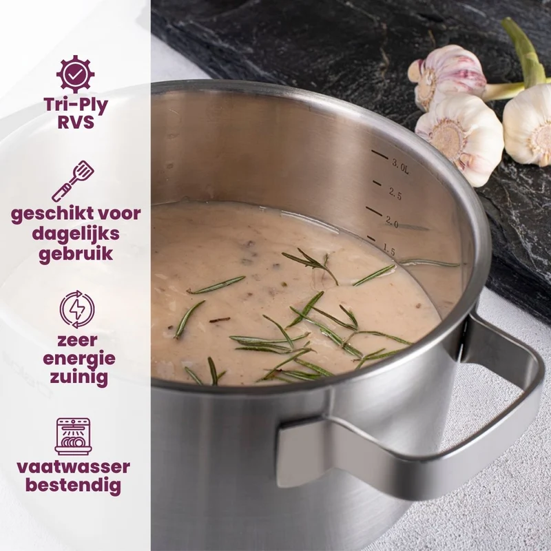 Sola Topfset Ruby 5-Teilig Premium Triply Edelstahl - Kochtopf ø 16, 18, 20, 24 cm & Stielkasserolle ø 16 cm - geeignet für alle Wärmequellen