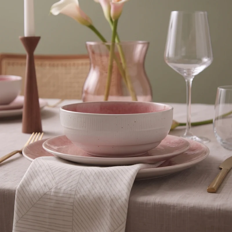 Cookinglife Geschirrset Nola Rosa 18-teilig / 6 Personen - 6 Speiseteller, 6 Frühstücksteller und 6 Schalen