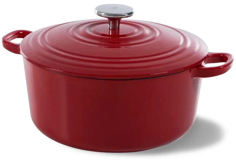 BK Topfset Bourgogne Chili Red Gietijzer 3-teilig - Bräter ø 24, 28 cm & Grillpfanne 26x26 cm - geeignet für alle Wärmequellen