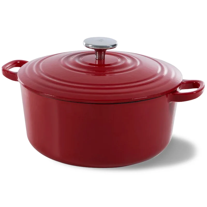 BK Topfset Bourgogne Chili Red Gietijzer 3-teilig - Bräter ø 24, 28 cm & Grillpfanne 26x26 cm - geeignet für alle Wärmequellen