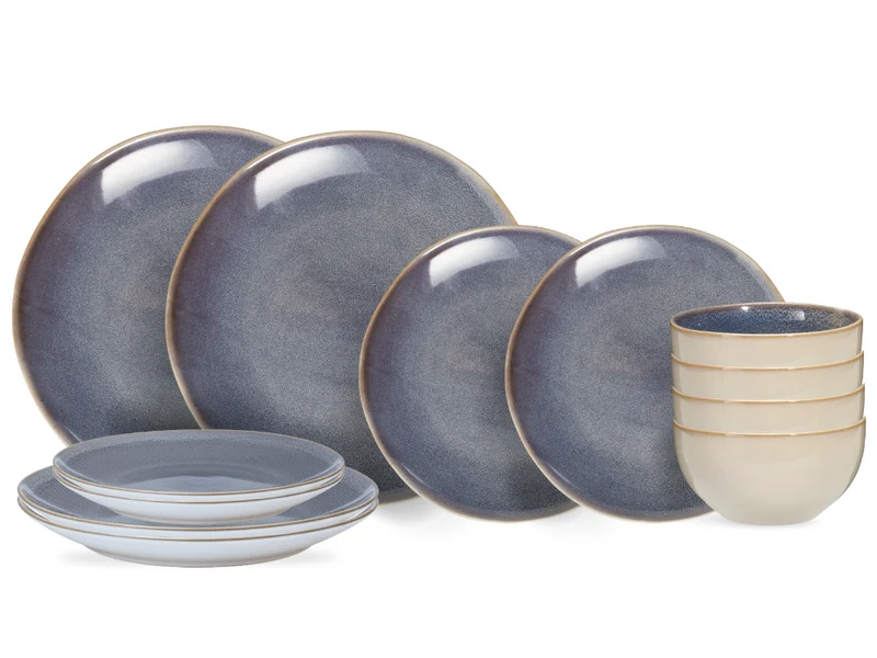 Cookinglife Serene Blue 12-teiliges Geschirrset / 4 Personen - 4 Speiseteller, 4 Frühstücksteller und 4 Schüsseln
