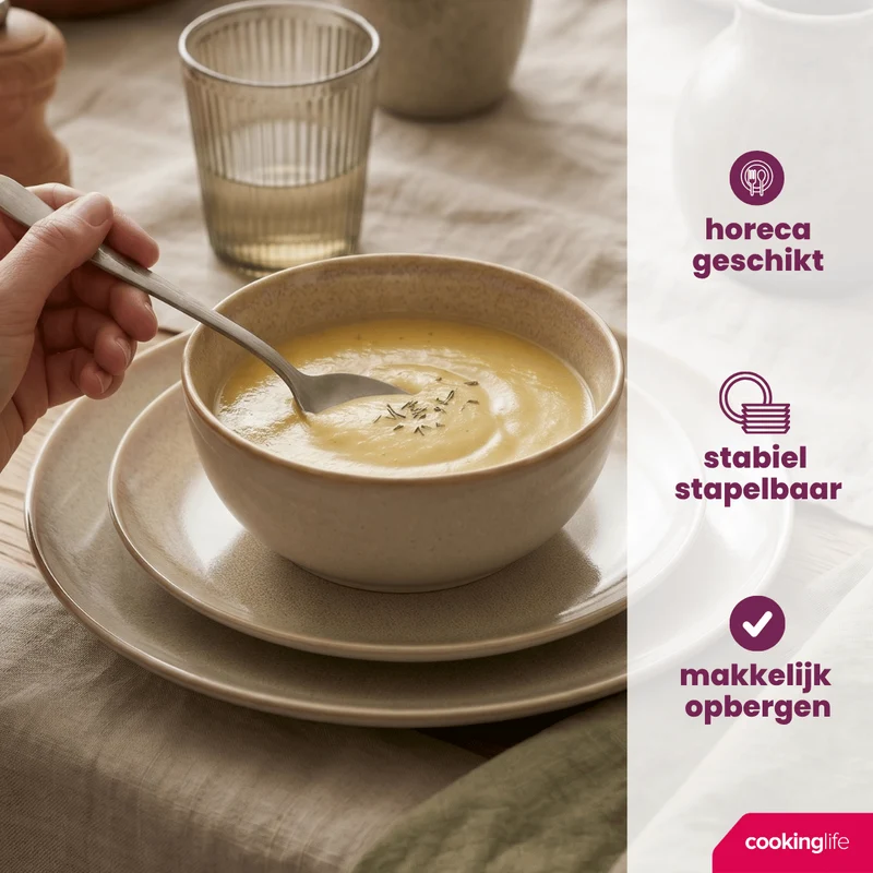 Cookinglife Serene Sand 12-teiliges Geschirrset / 4 Personen - 4 Speiseteller, 4 Frühstücksteller und 4 Schüsseln