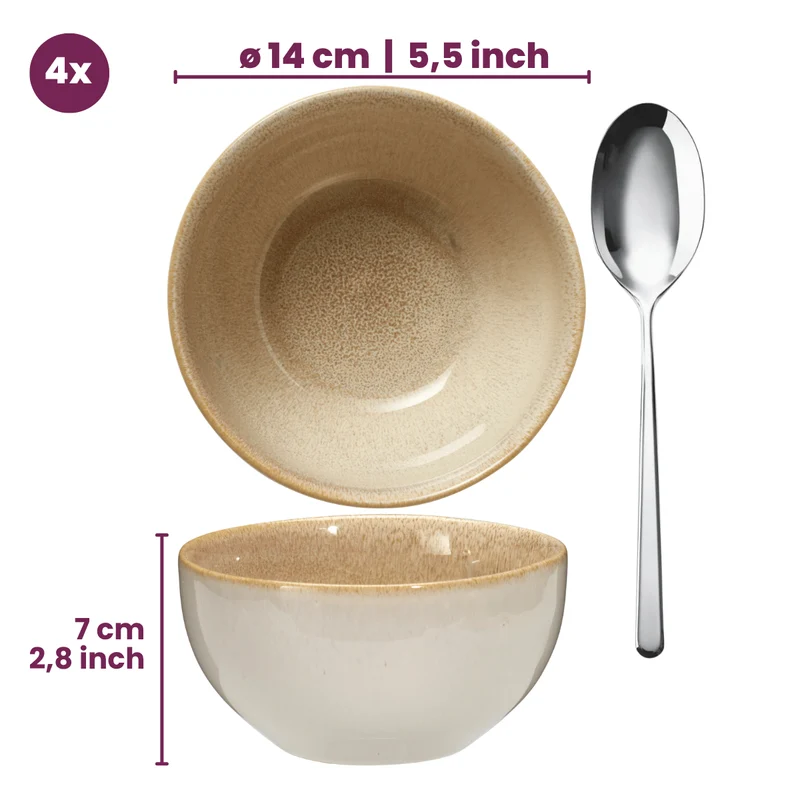 Cookinglife Serene Sand 12-teiliges Geschirrset / 4 Personen - 4 Speiseteller, 4 Frühstücksteller und 4 Schüsseln