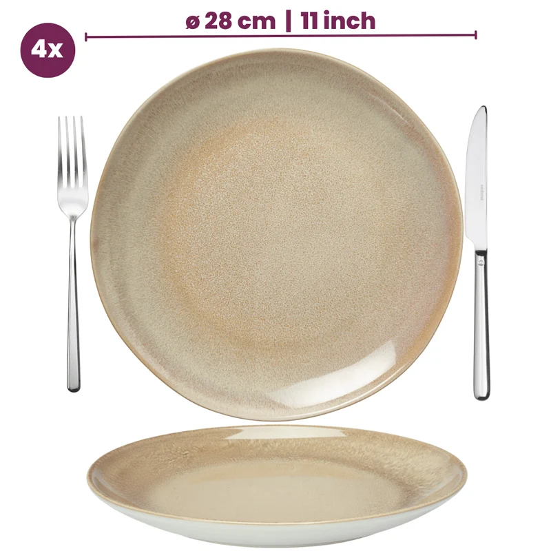 Cookinglife Serene Sand 12-teiliges Geschirrset / 4 Personen - 4 Speiseteller, 4 Frühstücksteller und 4 Schüsseln