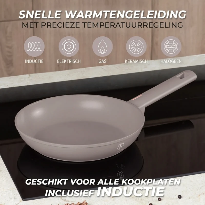 BerlingerHaus Topfset Taupe 11-Teilig - Kochtöpfe ø 20, 24, 28 cm, Bratpfanne ø 24, 28 cm & Stielkasserolle ø 16 cm - geeignet für alle Wärmequellen
