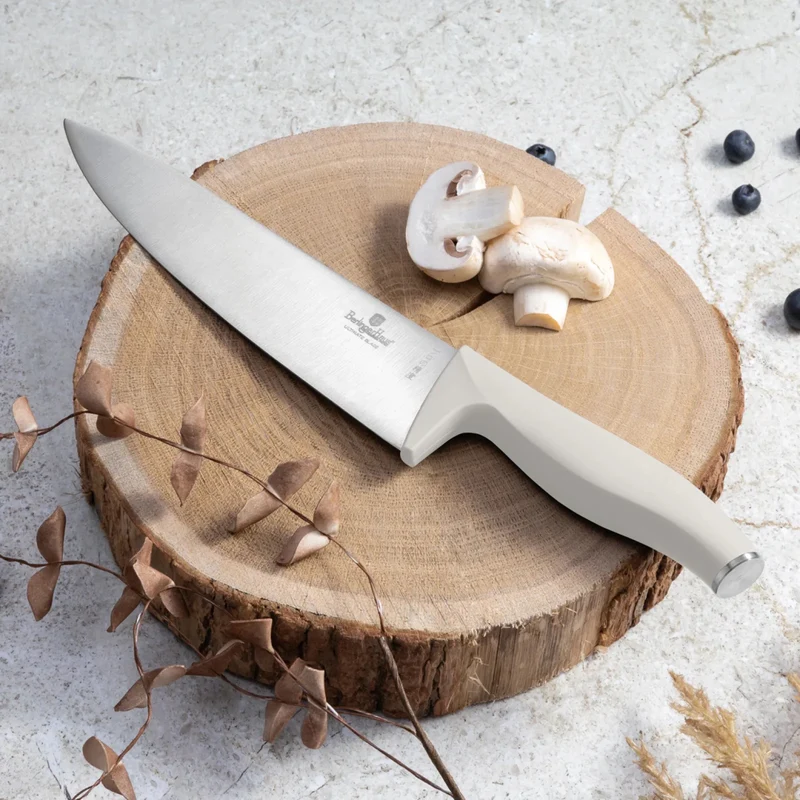 BerlingerHaus Messerset mit Schneidebrett Matt Creme 6-teilig - Kochmesser, Brotmesser, Fleischmesser, Officemesser & Schälmesser