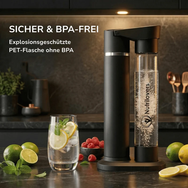 Wassersprudler NUTRI-STREAM (B) | Soda Maker Edelstahl Schwarz, BPA-frei
