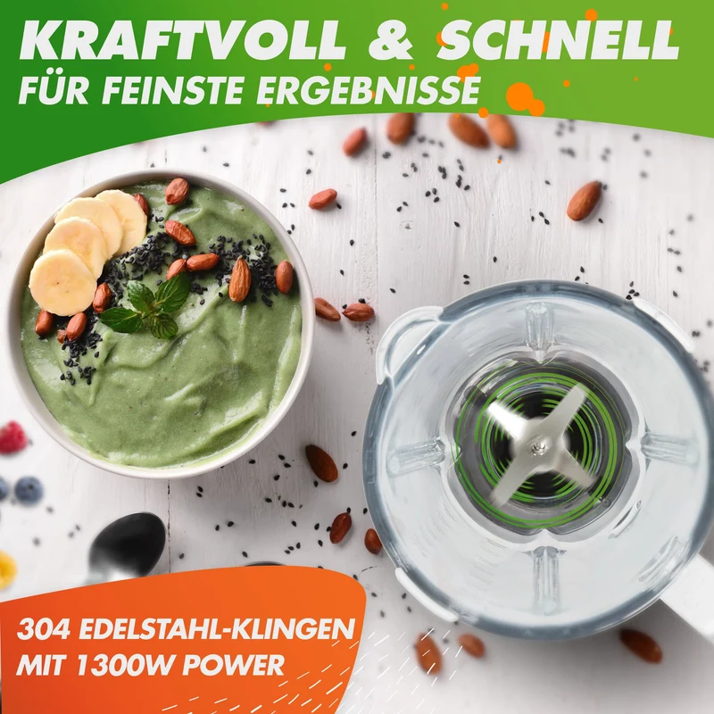 NUTRI-BLENDER GLAS (B) Standmixer mit Glasbehälter, 1300W, 3 Programme inkl. Rezeptbuch