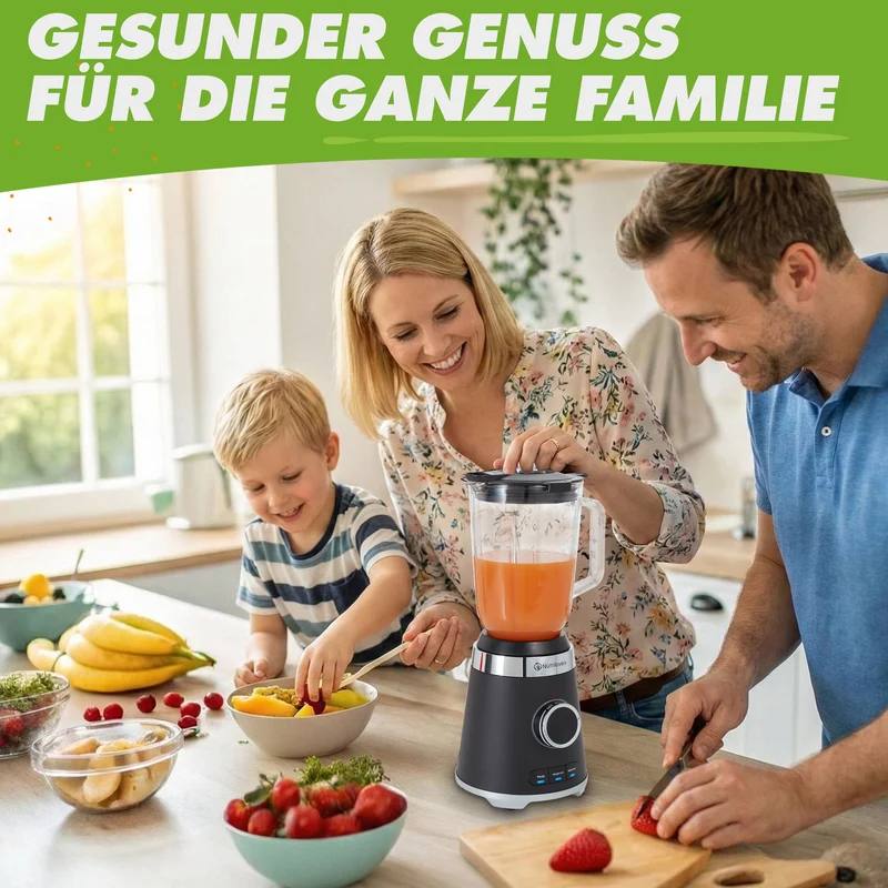 NUTRI-BLENDER GLAS (B) Standmixer mit Glasbehälter, 1300W, 3 Programme inkl. Rezeptbuch