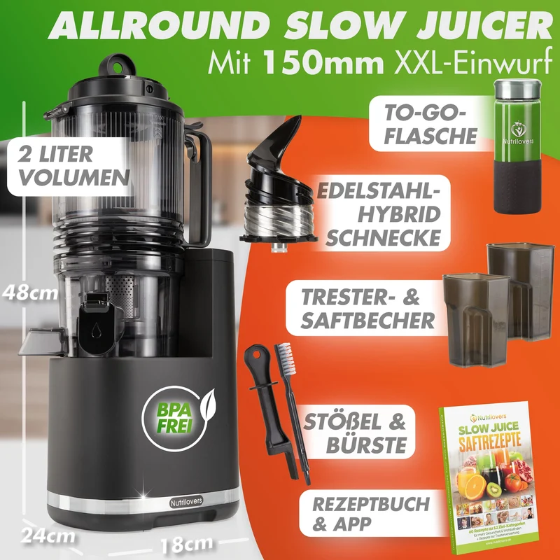 Slow Juicer NUTRI-PRESS MAX+ Ganze Früchte entsaften - 150mm, Edelstahl-Schecke