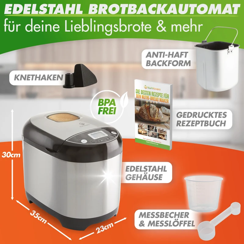 Brotbackautomat NUTRI-BREAD-MAKER Edelstahl, 19 Programme, 3 Brotgrößen