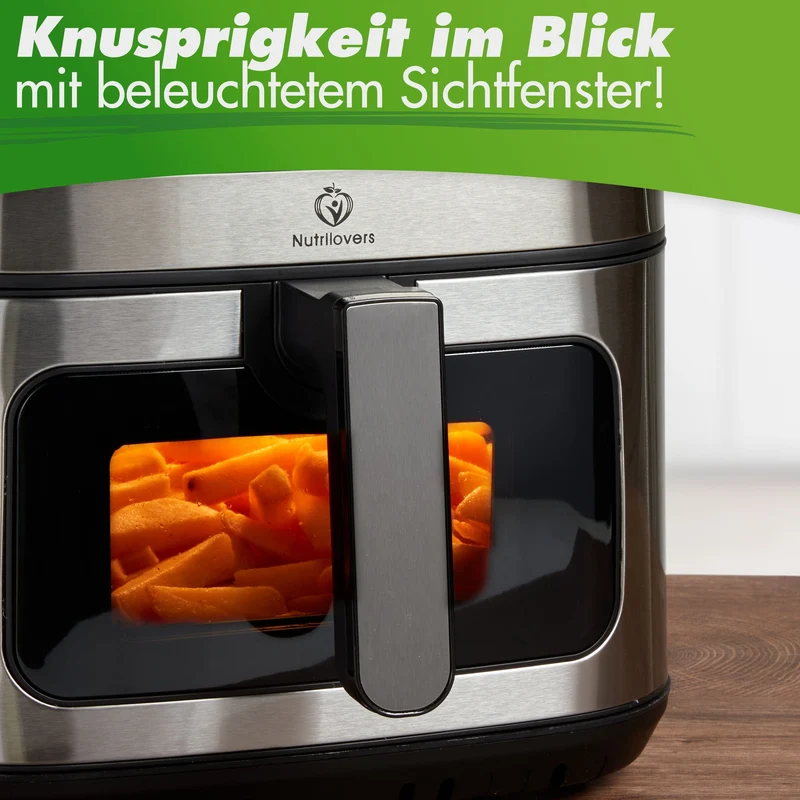 NUTRI-FRYER (B) Heißluftfritteuse XXL Edelstahl, 8L, 2000W, Ober-& Unterhitze
