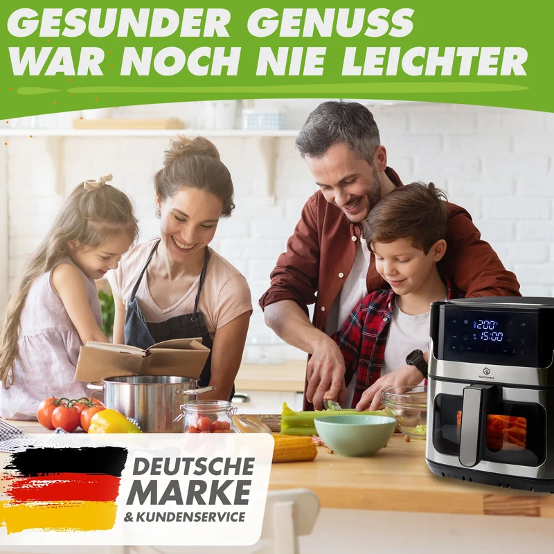 NUTRI-FRYER (B) Heißluftfritteuse XXL Edelstahl, 8L, 2000W, Ober-& Unterhitze