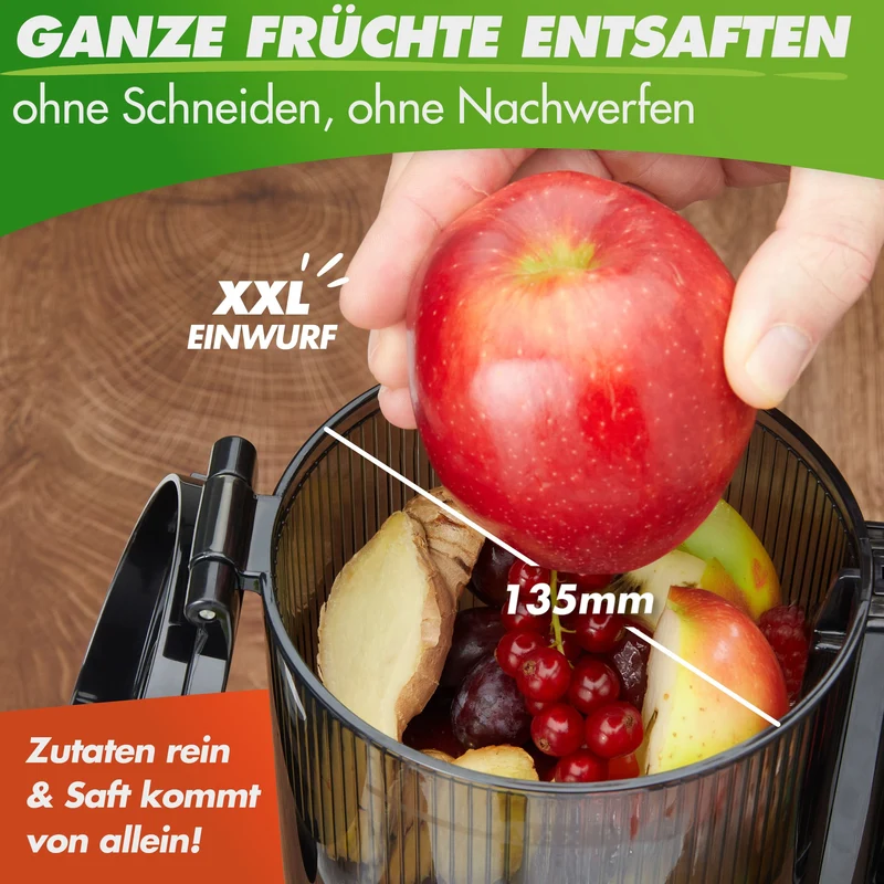 NUTRI-PRESS MAX (B) Entsafter Slow Juicer Großer XXL-Einwurf Obst & Gemüse Ganze Früchte entsaften ohne Nachschieben (BPA-frei)