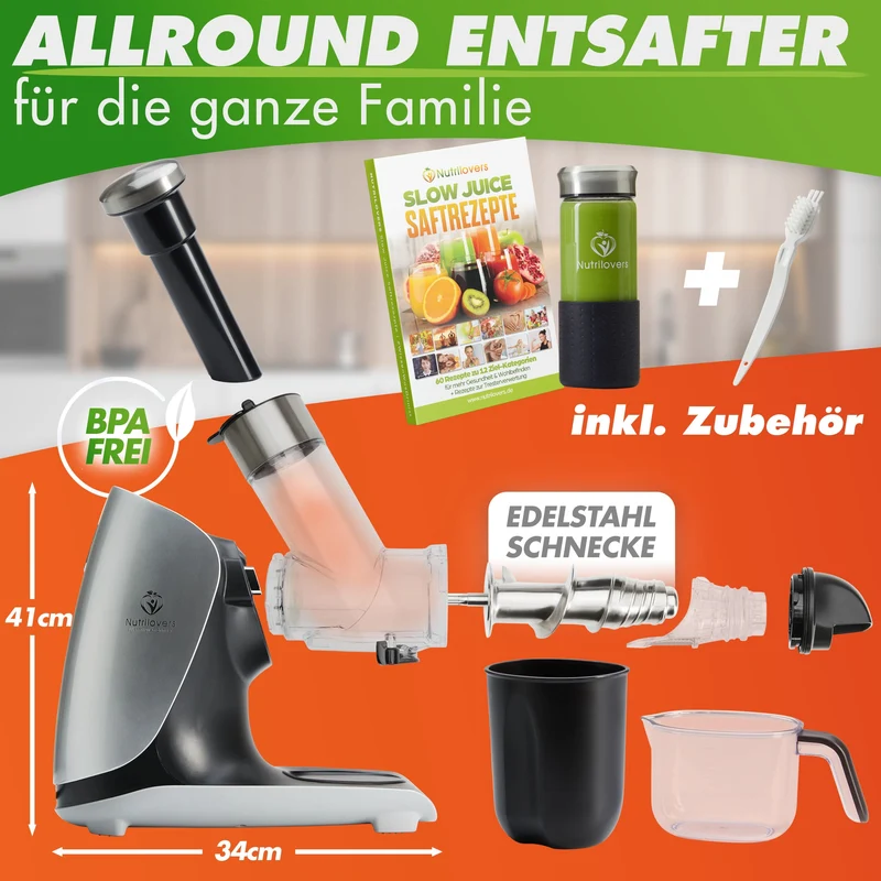 GREEN-PRESS MAX EDELSTAHL (B) Entsafter Slow Juicer mit Edelstahl-Pressschnecke