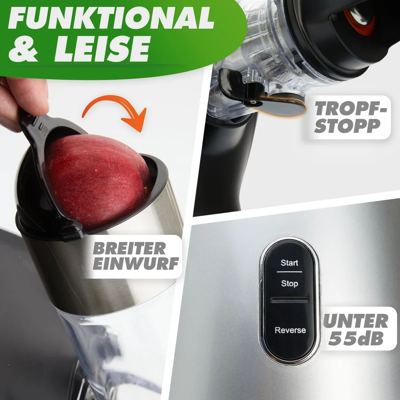 GREEN-PRESS MAX EDELSTAHL (B) Entsafter Slow Juicer mit Edelstahl-Pressschnecke