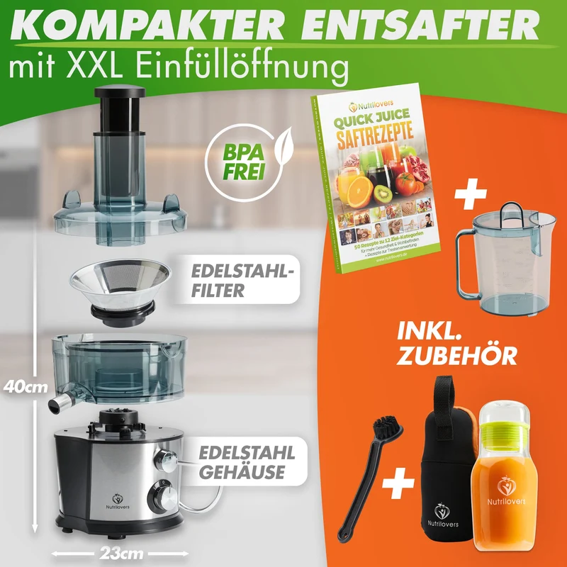 QUICK-JUICER (B) Zentrifugal-Entsafter mit XXL-Einfüllöffnung und Edelstahl-Sieb