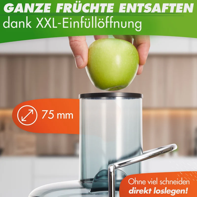 QUICK-JUICER (B) Zentrifugal-Entsafter mit XXL-Einfüllöffnung und Edelstahl-Sieb
