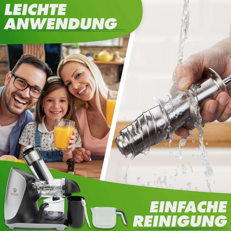 Slow Juicer GREEN-PRESS MAX EDELSTAHL Entsafter mit Edelstahl-Schnecke