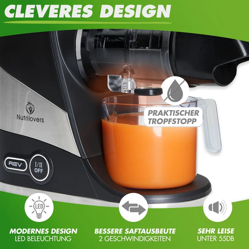 MINI-PRESS (B) Slow Juicer - Besonders Kompakt & Platzsparend | elektrischer Entsafter Obst & Gemüse | 100% BPA frei