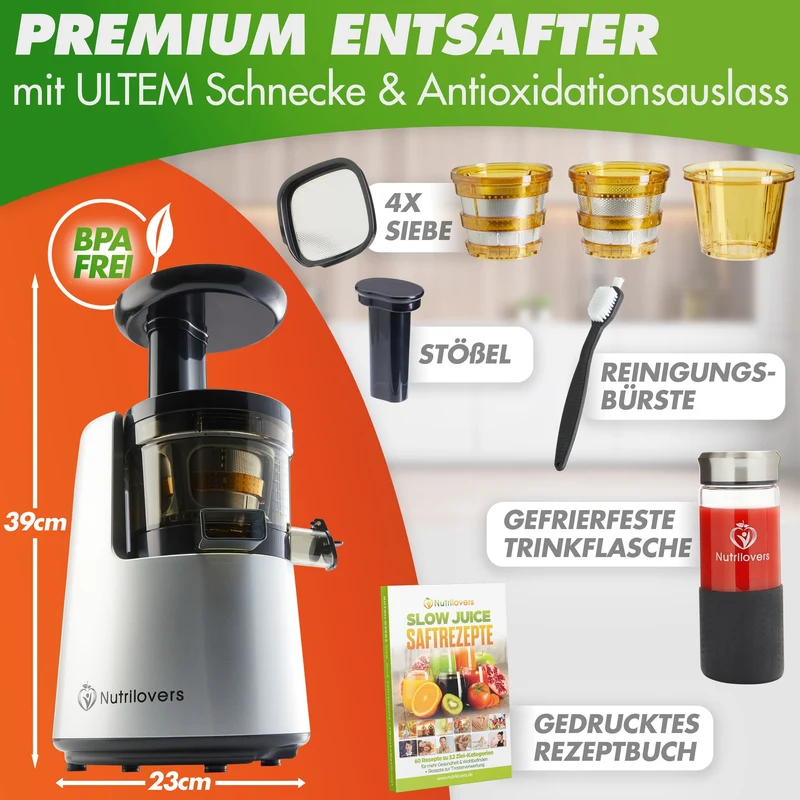 NUTRI-PRESS NO.1 (B) Slow Juicer Vertikal mit 3 Sieben | BPA-frei