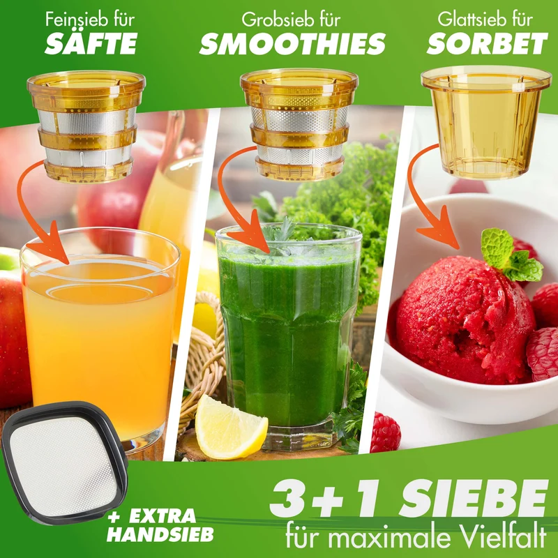 NUTRI-PRESS NO.1 (B) Slow Juicer Vertikal mit 3 Sieben | BPA-frei