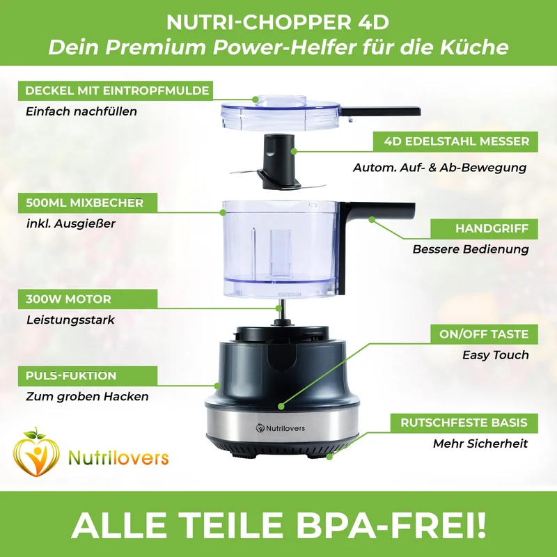 NUTRI-CHOPPER 4D (B) Zerkleinerer Multifunktional| 100% BPA-frei