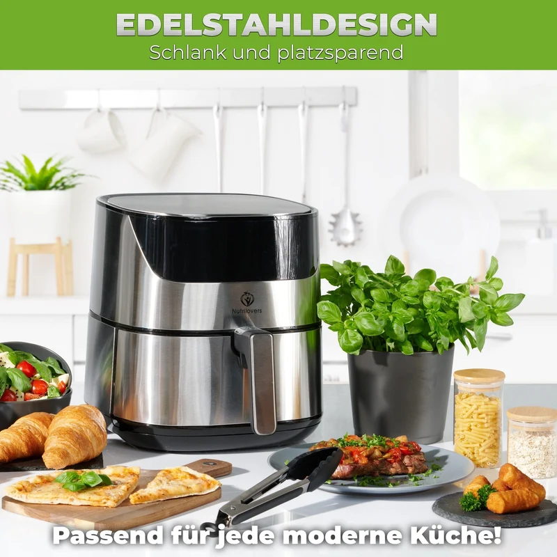 NUTRI-FRYER (B) EDELSTAHL Heißluftfritteuse XXL 2000W 5.0L