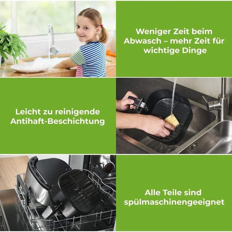 NUTRI-FRYER (B) EDELSTAHL Heißluftfritteuse XXL 2000W 5.0L