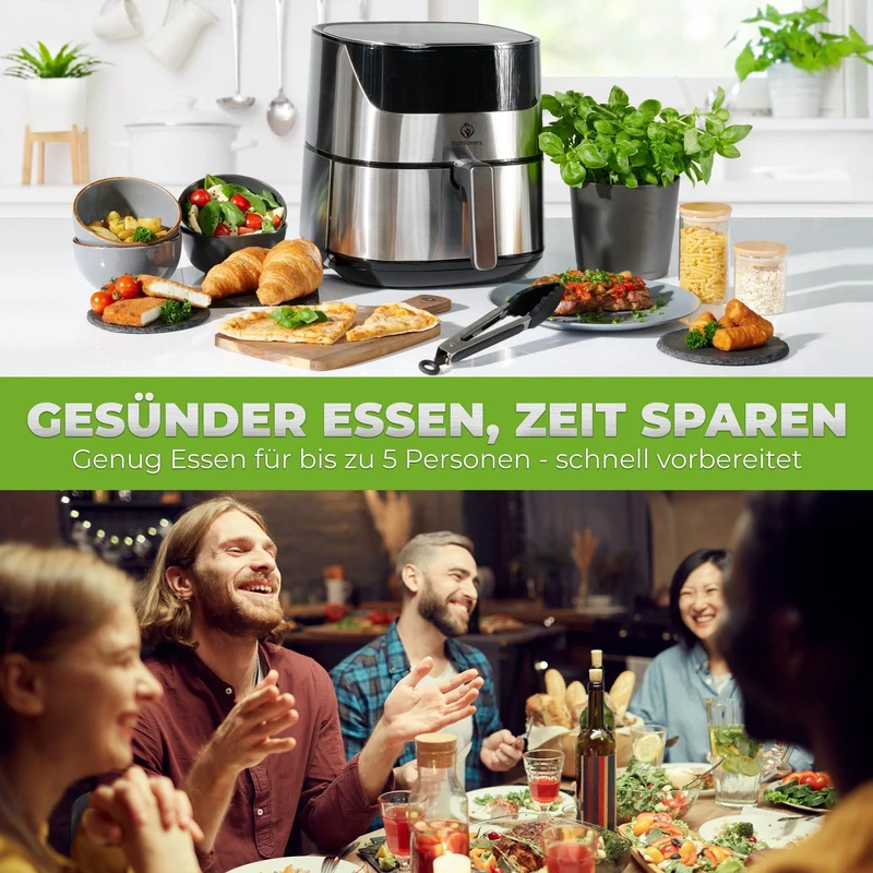 NUTRI-FRYER (B) EDELSTAHL Heißluftfritteuse XXL 2000W 5.0L