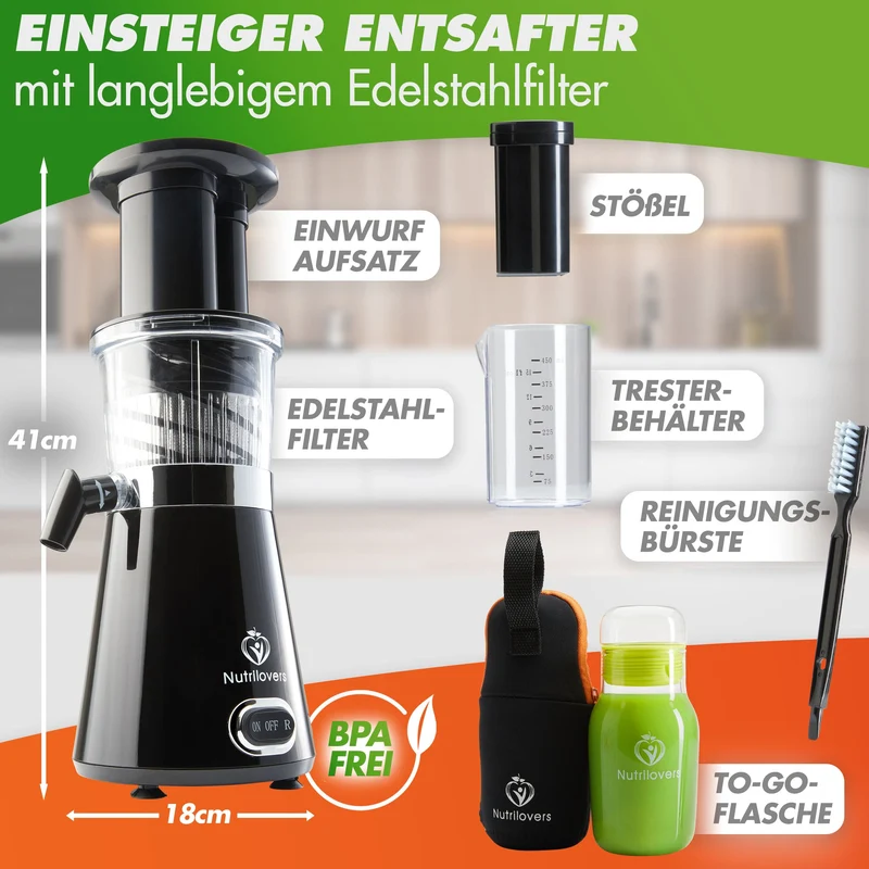 NUTRI-PRESS (B) Black Pepper Slow Juicer für Einsteiger | BPA-Frei