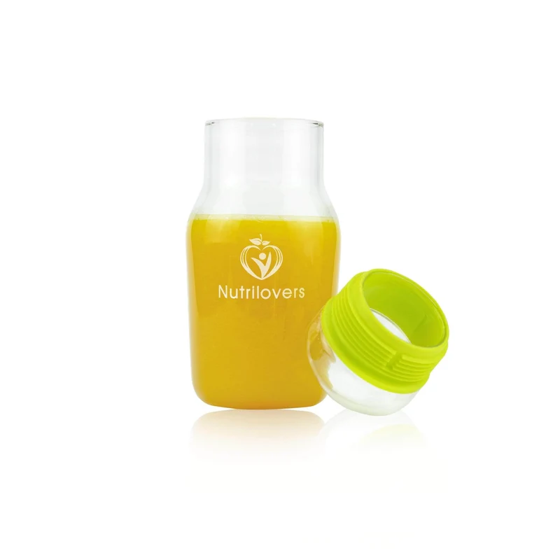 Trinkflasche NUTRI-GOLD aus Borosilikat-Glas mit Schutzhülle (BPA-frei)