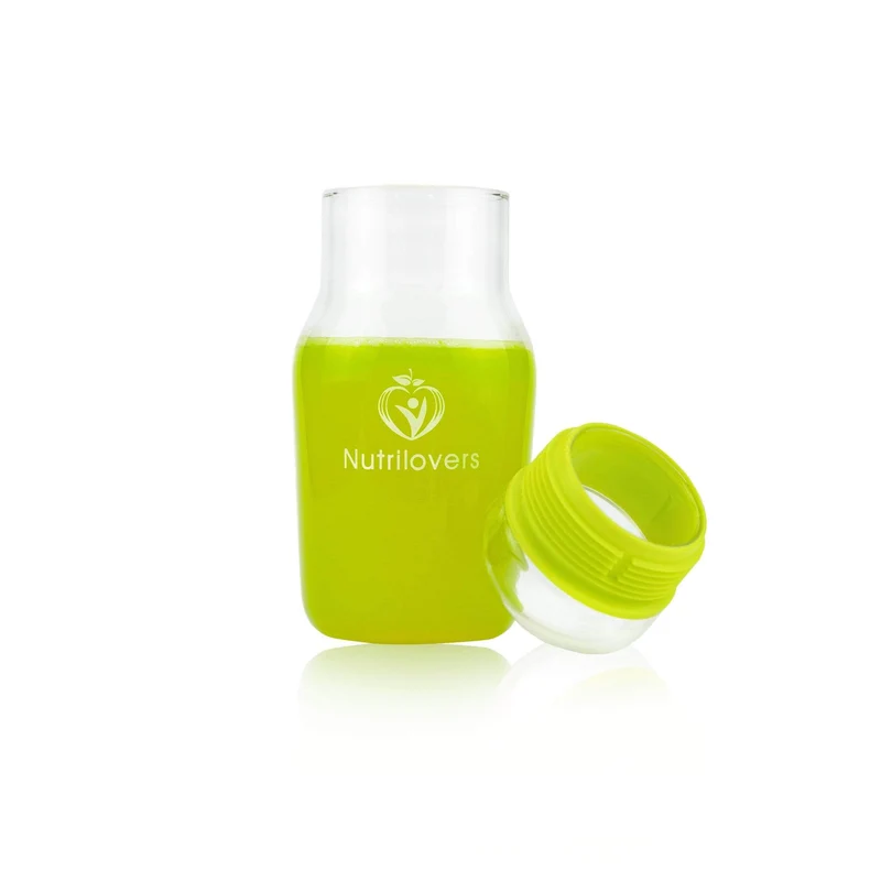 Trinkflasche NUTRI-GOLD aus Borosilikat-Glas mit Schutzhülle (BPA-frei)