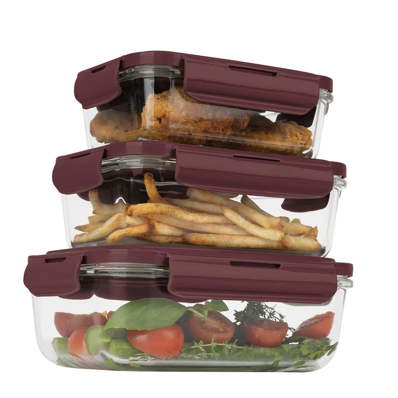 BerlingerHaus Glas Frischhaltedosen Matt Bordeaux - 3-teilig - 570 ml, 840 ml & 1,18 Liter