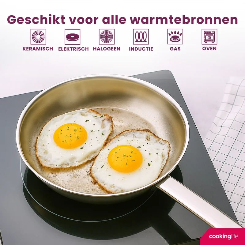 Cookinglife Bratpfanne Superior Edelstahl Ø 24 cm – geeignet für alle Wärmequellen – ohne Antihaftbeschichtung