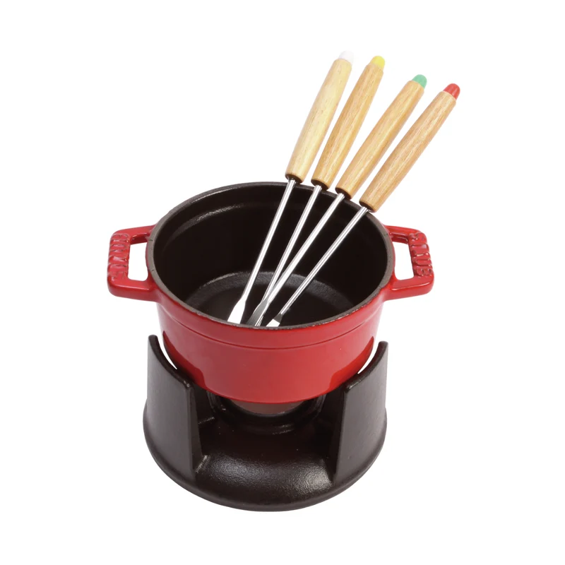 Set de fondue con mini cocotte de hierro fundido Staub