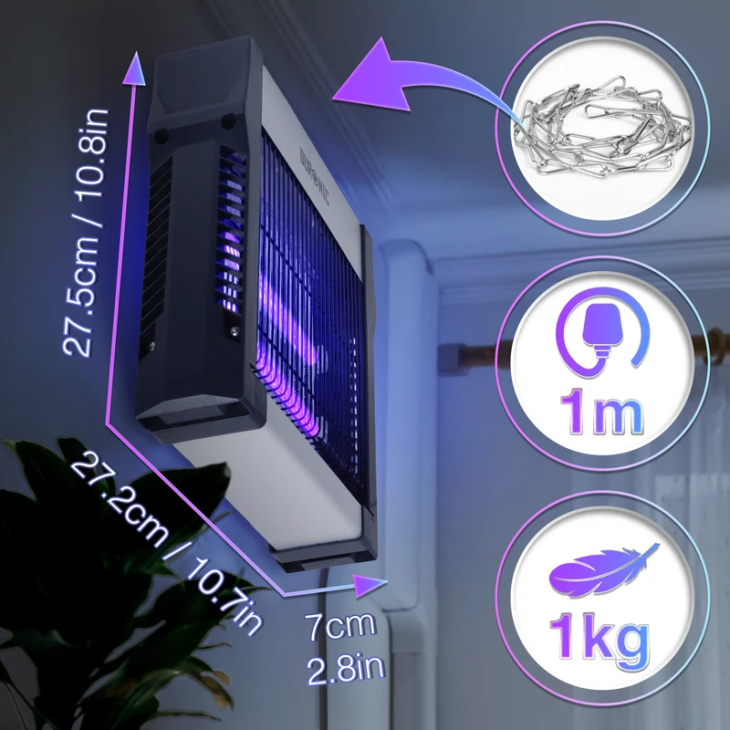 Duronic FK2X4 Elektrischer Fliegenfänger, Kleiner UV-Insektenvernichter | Zwei UV-Spektren, herausnehmbare Auffangschale und Aufhängekette, 8W energiesparende Insektenfalle für Küche und Zuhause