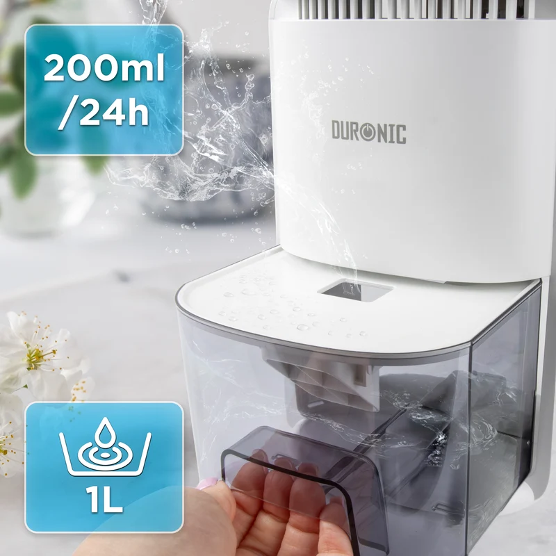 Duronic DH07 WE Luftentfeuchter, elektrischer Lufttrockner gegen Schimmelbildung, 32dB leiser Betrieb und großem Wassertank, Dehumidifier für 10qm