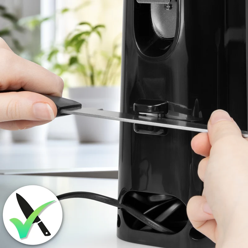 Duronic CO40 BK Dosenöffner, elektrischer Büchsenöffner für bis zu 600 ml Konservendosen, 3-in-1 automatischer Konservenöffner mit Messerschärfer und Flaschenöffner