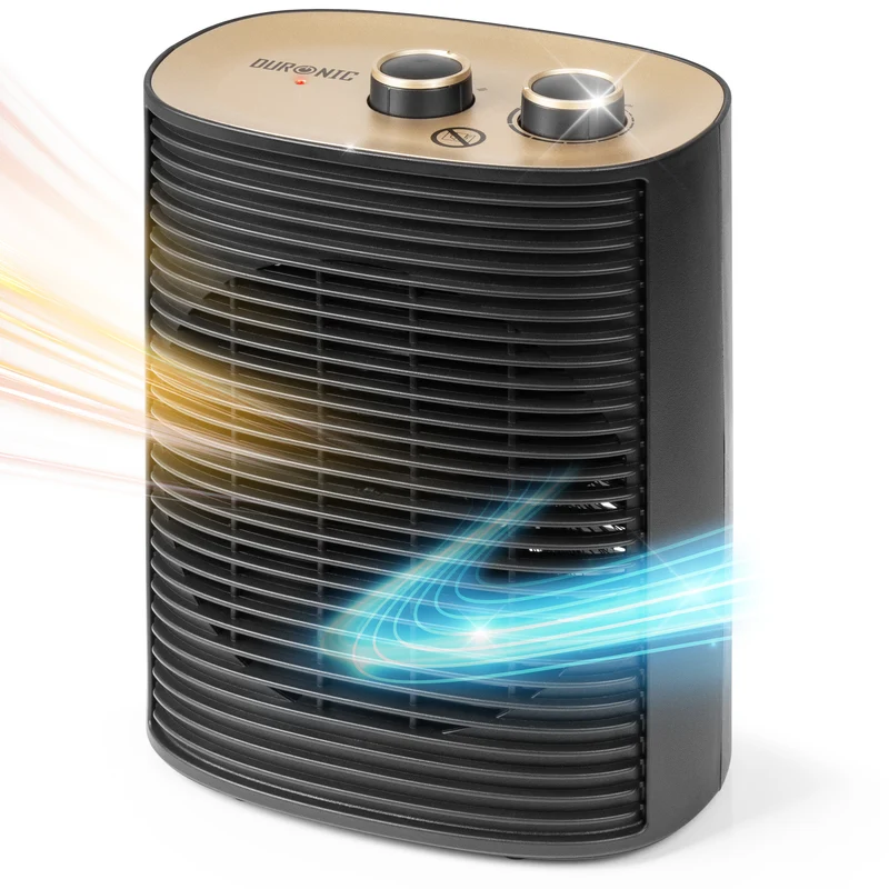 Duronic HV32 BK Heizlüfter, 2000 Watt Elektroheizung für Steckdose, kleine Mini Heizung als Fußwärmer, Elektroheizkörper mit 2 Stufen, Kaltfunktion