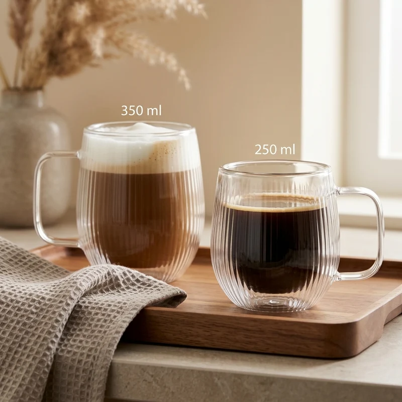 Cookinglife Doppelwandige Kaffee- / Teegläser mit Henkel Lines - 350 ml - 2 Stück