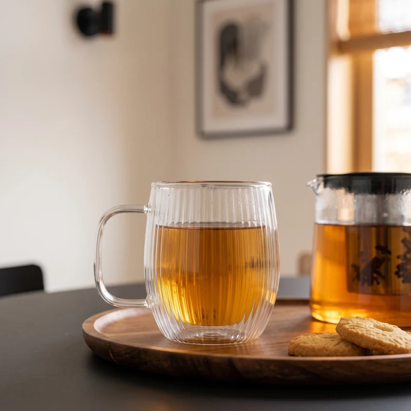 Cookinglife Doppelwandige Kaffee- / Teegläser mit Henkel Lines - 350 ml - 2 Stück