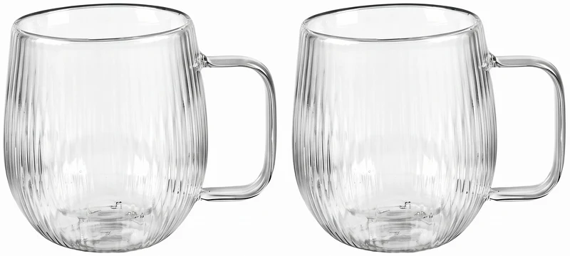 Cookinglife Doppelwandige Kaffee- / Teegläser mit Henkel Lines - 350 ml - 2 Stück