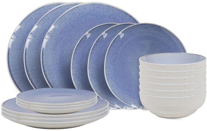 Cookinglife Geschirrset Nola Blau 18-teilig / 6 Personen - 6 Speiseteller, 6 Frühstücksteller und 6 Schalen