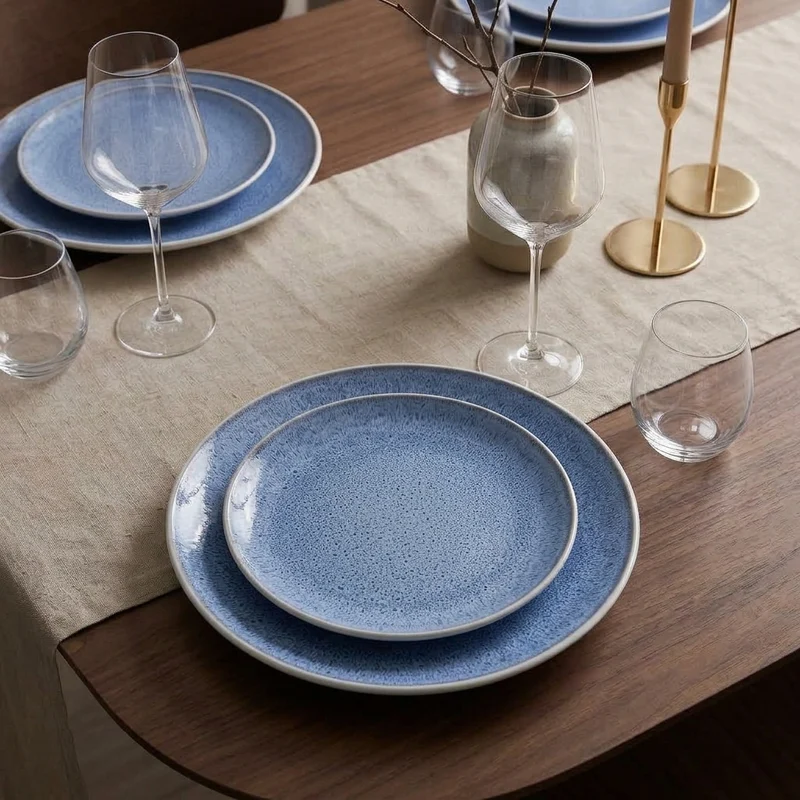 Cookinglife Geschirrset Nola Blau 18-teilig / 6 Personen - 6 Speiseteller, 6 Frühstücksteller und 6 Schalen