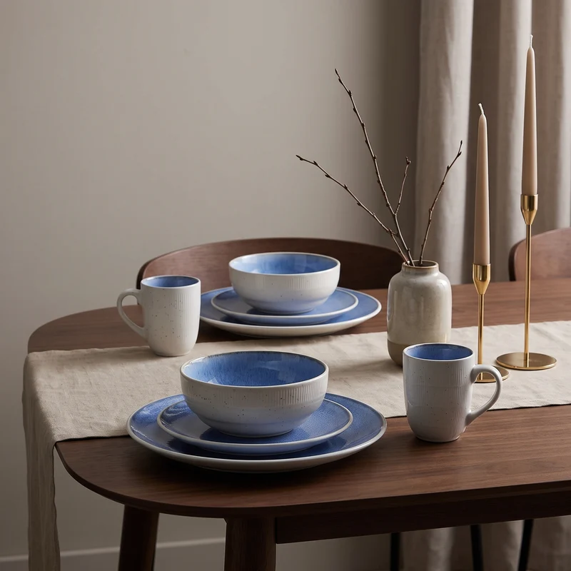 Cookinglife Geschirrset Nola Blau 18-teilig / 6 Personen - 6 Speiseteller, 6 Frühstücksteller und 6 Schalen