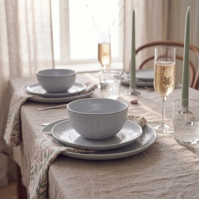 Cookinglife Geschirrset Linen Grey 18-teilig / 6 Personen - 6 Speiseteller, 6 Frühstücksteller und 6 Schalen