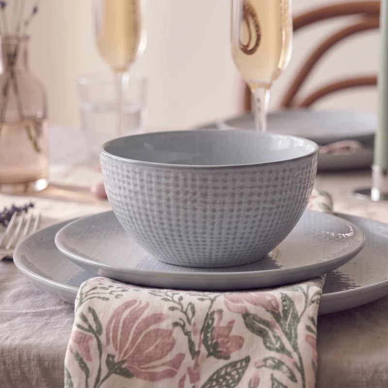Cookinglife Geschirrset Linen Grey 18-teilig / 6 Personen - 6 Speiseteller, 6 Frühstücksteller und 6 Schalen